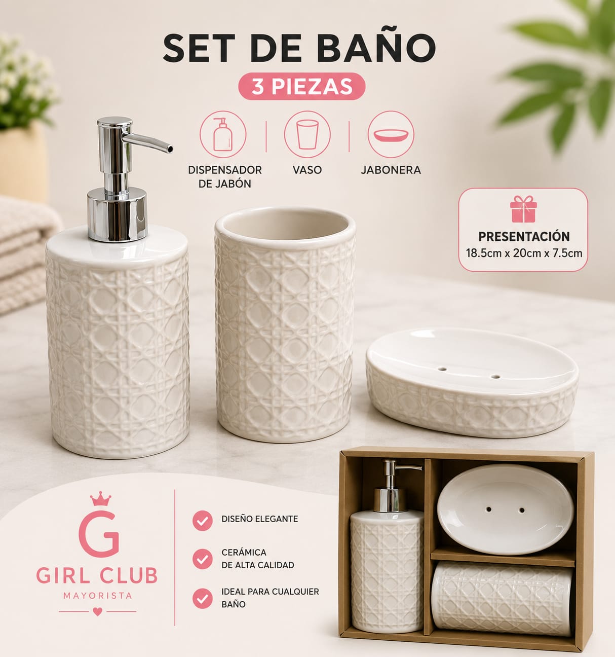 Elegante Set de Baño de Cerámica - 3 Piezas