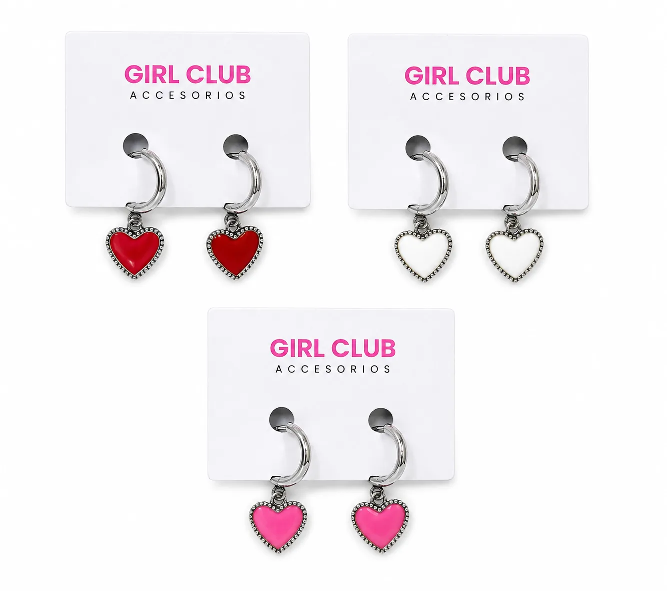 Aros colgantes con corazones esmaltados de Girl Club - foto 1