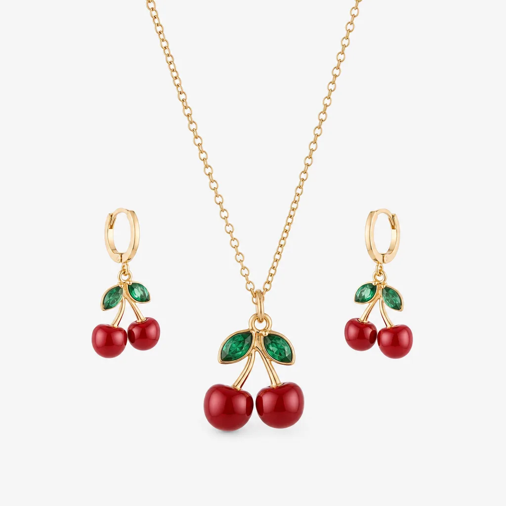 Set de collar y aros de cerezas
